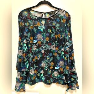Thalia Sodi Women's Floral Print Belle Sleeve Sheer Lined Romantic L